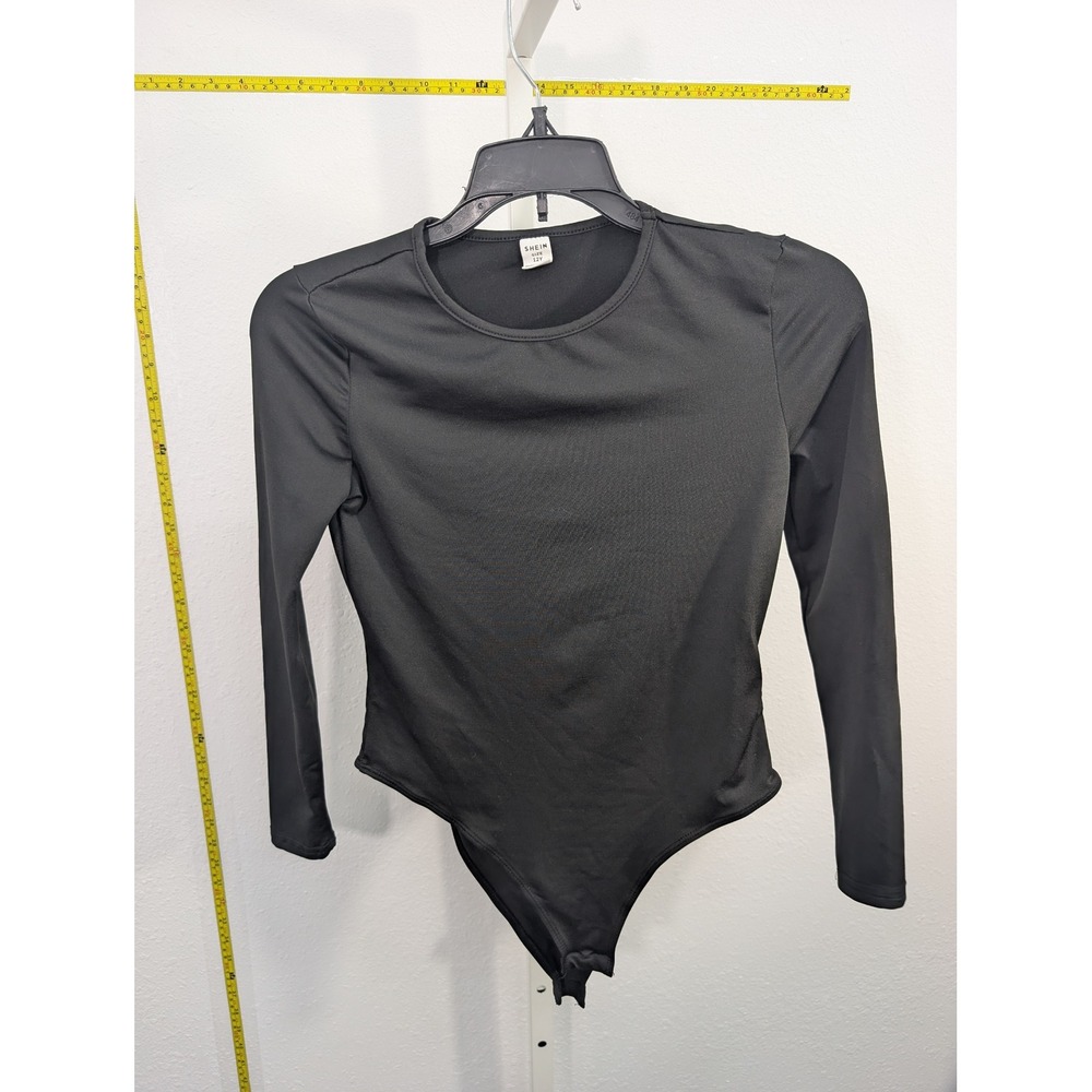 SHEIN Kids Girls Black Long Sleeve Bodysuit Crew Neck‎ Size 12Y Solid Minimalist